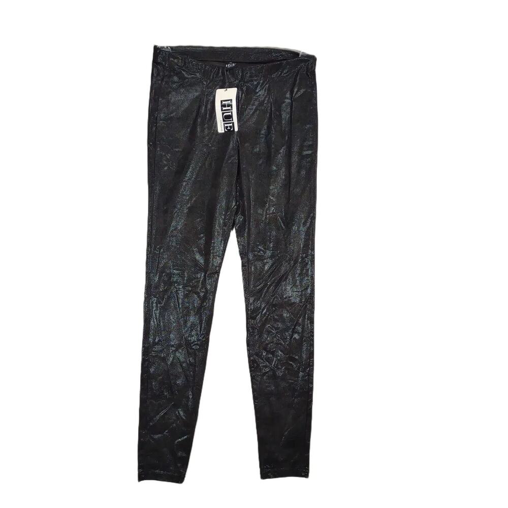 NWT Hue Women's‎ S Shimmer Microsuede Black Leggings Metallic Cyberpunk Clubwear